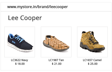 Product management software of StoreHippo powered footwear website showing Lee Cooper brand shoes.